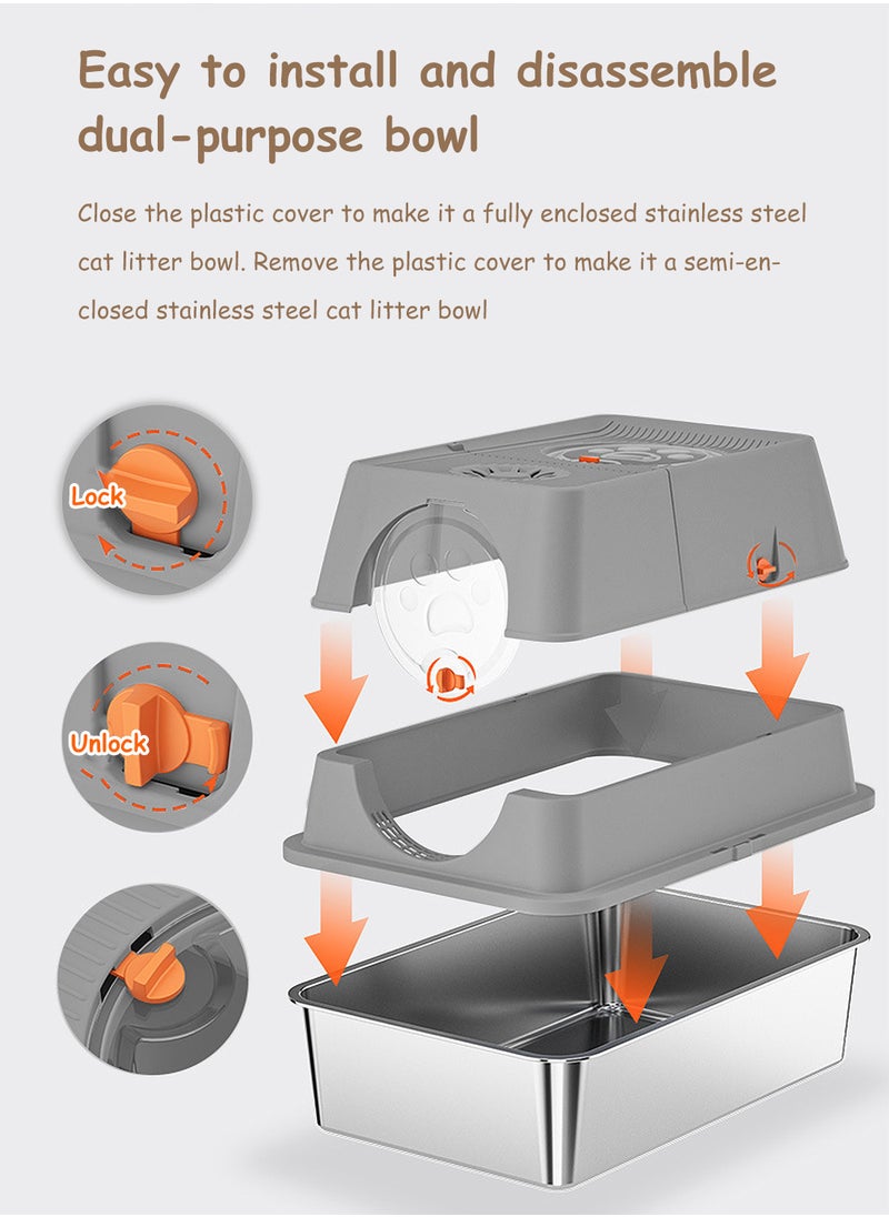 Kidle - Stainless Steel Litter Box with Lid Metal Cat Litter Box with Litter Scoop Extra Large Cat Box High Sides - Image 1