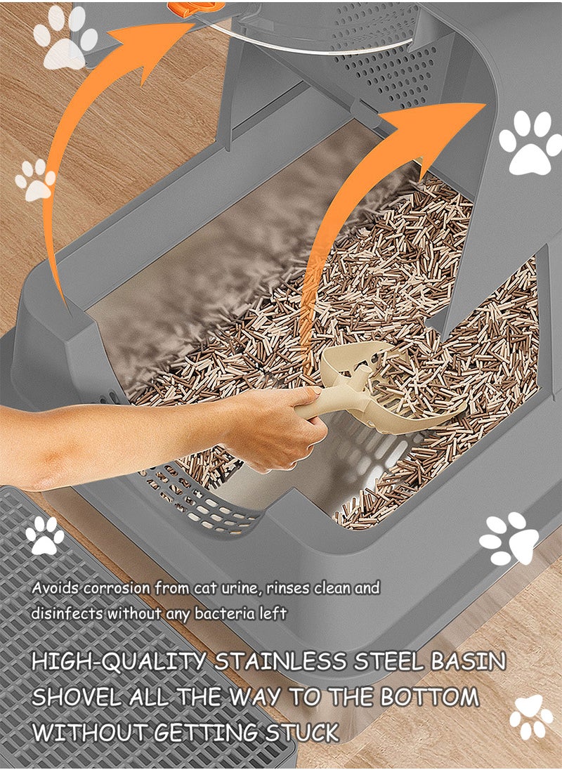 Kidle - Stainless Steel Litter Box with Lid Metal Cat Litter Box with Litter Scoop Extra Large Cat Box High Sides - Image 1