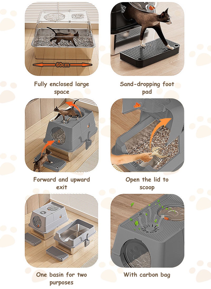 Kidle - Stainless Steel Litter Box with Lid Metal Cat Litter Box with Litter Scoop Extra Large Cat Box High Sides - Image 1