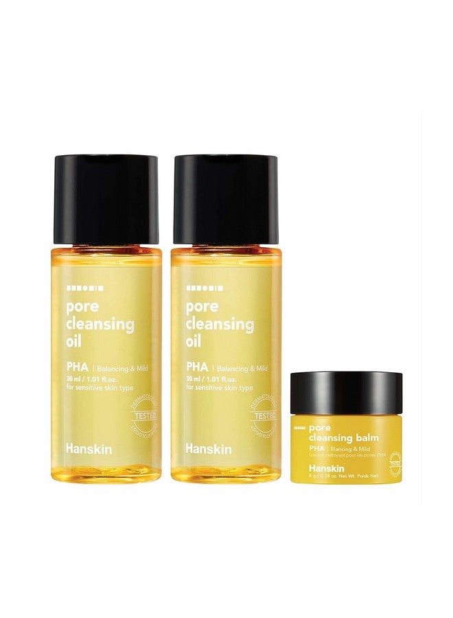 Hanskin PHA Pore Cleansing Oil and PHA Cleansing Balm, Sample Trial Size, Travel Size Mini Makeup Remover Set, Gentle Blackhead Cleanser for Sensitive Skin [30 ml/Pack of 2] + [8g/PHA Balm] - Image 1