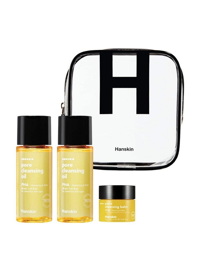 Hanskin PHA Pore Cleansing Oil and PHA Cleansing Balm, Sample Trial Size, Travel Size Mini Makeup Remover Set, Gentle Blackhead Cleanser for Sensitive Skin [30 ml/Pack of 2] + [8g/PHA Balm] - Image 2