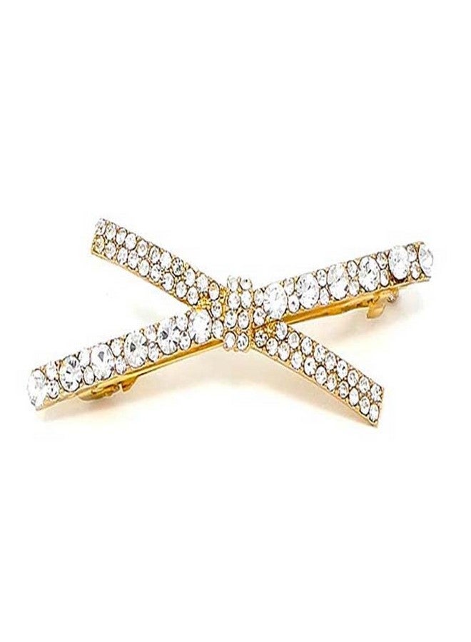 Bellefixe BELLEFIXE Crystal and Gold "X" Barrette Hair Clip for Women Girls Special Occasion Wedding Prom Long Hair Short Hair Rhinestone - Image 1