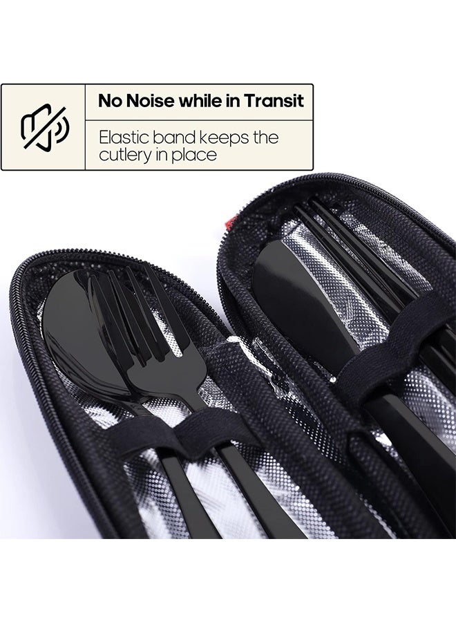Travel Utensils with Case, Portable Silverware Set for Work, Stainless Steel Reusable Travel Cutlery Set, Fork and Spoon Set for Camping, Picnic, Gadgets, Black - Image 3