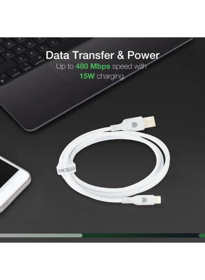 DVICED USB-A to USB-C Charging & Data transfer 1.25m silicone cable  - White - Image 5