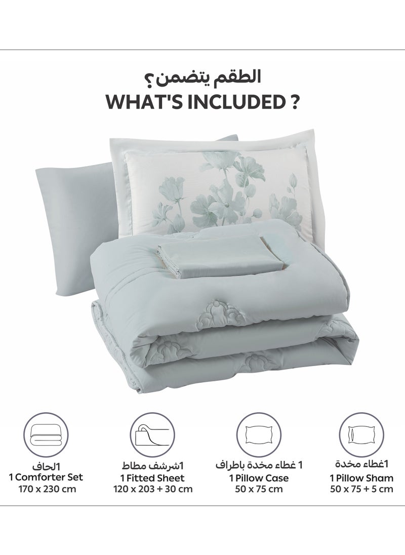 Donetella Bedding Comforter Set, Single Size Fits 120x200 cm - 4-Pcs Digital Print Quilted Bed Set, Microfiber Fabric - 1 Comforter, 1 Fitted Sheet, 1 Pillowcase And  1 Pillow Sham  - Image 3