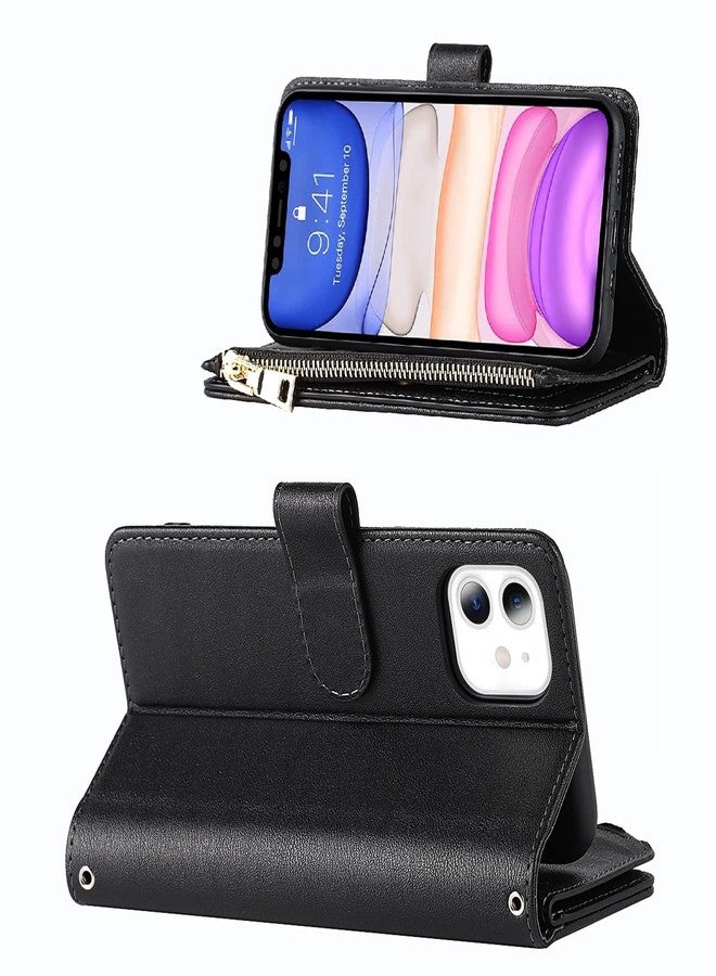 Jaorty for iPhone 11 Phone Case Wallet for Women,for iPhone 11 Case with Card Holder, Crossbody Case with Credit Card Holders and Slots Zipper Lanyard Strap Leather Cases for Men,6.1 Inch Black - Image 3