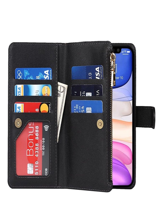 Jaorty for iPhone 11 Phone Case Wallet for Women,for iPhone 11 Case with Card Holder, Crossbody Case with Credit Card Holders and Slots Zipper Lanyard Strap Leather Cases for Men,6.1 Inch Black - Image 5