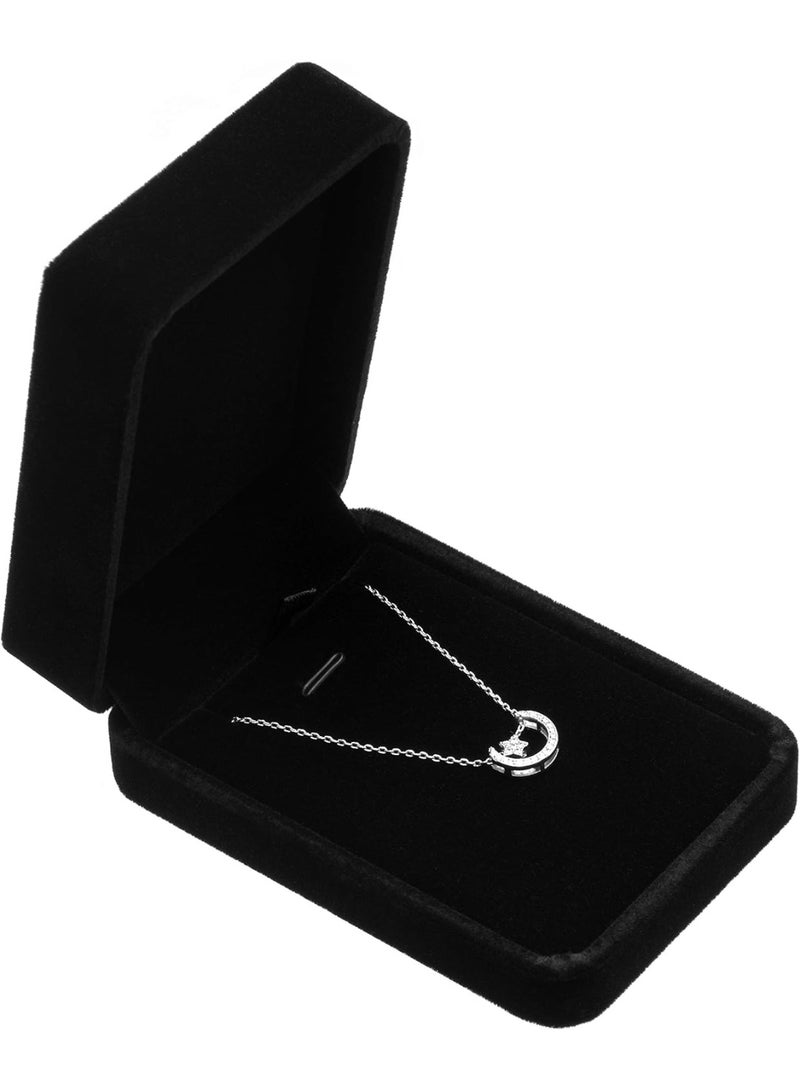 صندوق مجوهرات كلاسيكي من المخمل مع قلادة (أسود) - Image 1