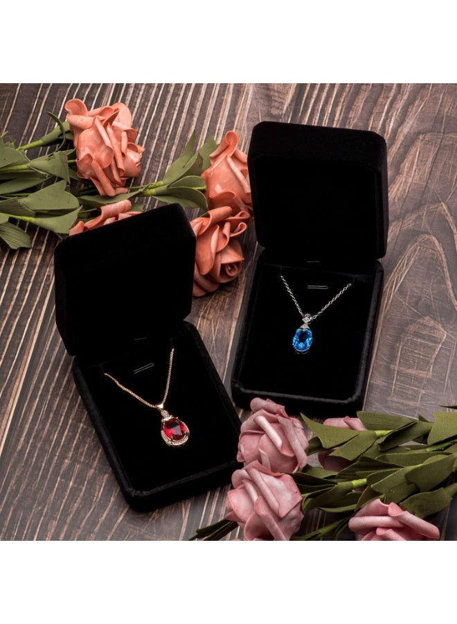 صندوق مجوهرات كلاسيكي من المخمل مع قلادة (أسود) - Image 5