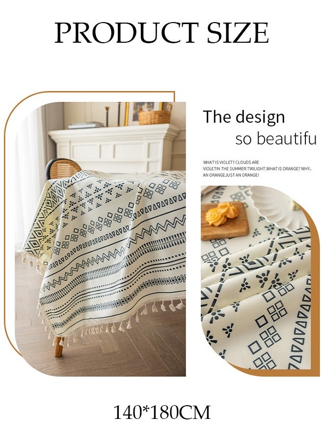 DUNISO Table Cloth Tassel Waterproof Spill proof Wrinkle Tablecloth Kitchen Dinning Tabletop Decoration Suitable for Table Tea Table Wedding Decoration Party Dining Room Kitchen 140*180cm  - Image 4