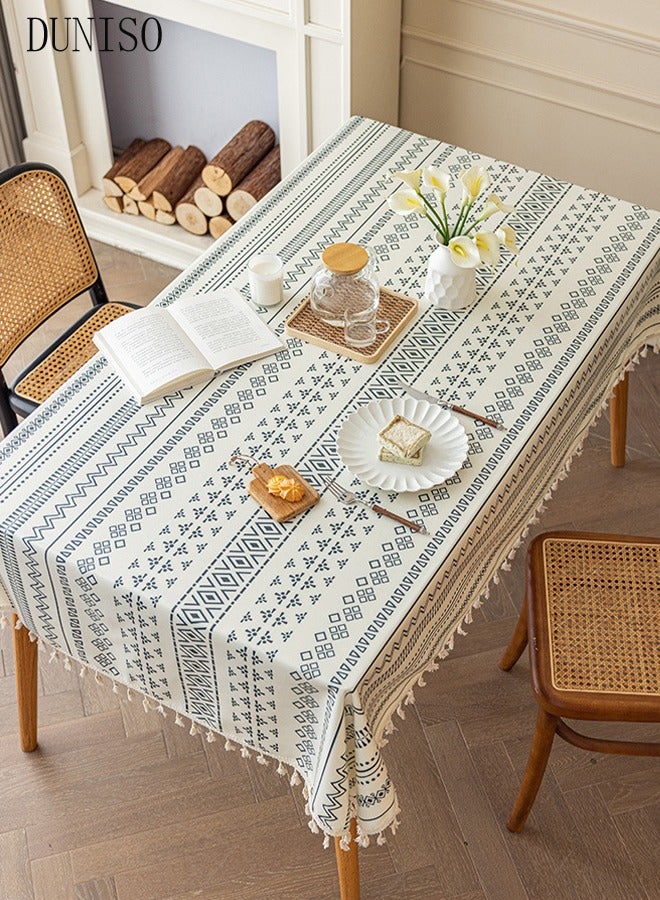 DUNISO Table Cloth Tassel Waterproof Spill proof Wrinkle Tablecloth Kitchen Dinning Tabletop Decoration Suitable for Table Tea Table Wedding Decoration Party Dining Room Kitchen 140*180cm  - Image 1