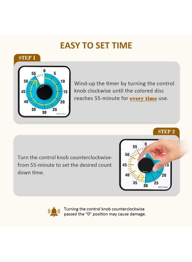 سيكورا مؤقت تنازلي بصري من سيكيورا، 60 دقيقة، مؤقت بصري كبير الحجم للفصول الدراسية، مقاس 7.5 بوصة، للأطفال والكبار، ساعة مطبخ ميكانيكية متينة مع دعامة مغناطيسية (أزرق) - Image 2