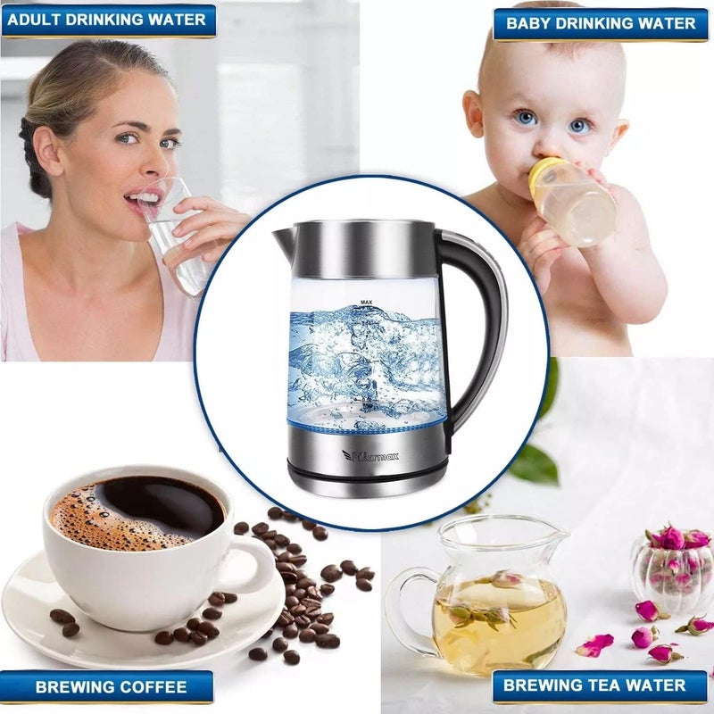 Pillarmax Electric Glass Kettle Temperature Controls with Removable Infuser 1.7 Liters 2200 W. Tea Maker Brewing Programs. Stainless Steel Glass Boiler, BPA-FREE - Image 5