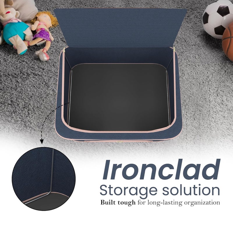 Kuber Industries Pack of 2 Foldable 66 Liter Cloth Organizer for Storage with Steel Frame Zip See Through Saree Organiser for Wardrobe Seasonal Home Items LJ1NBLU Navy - Image 4