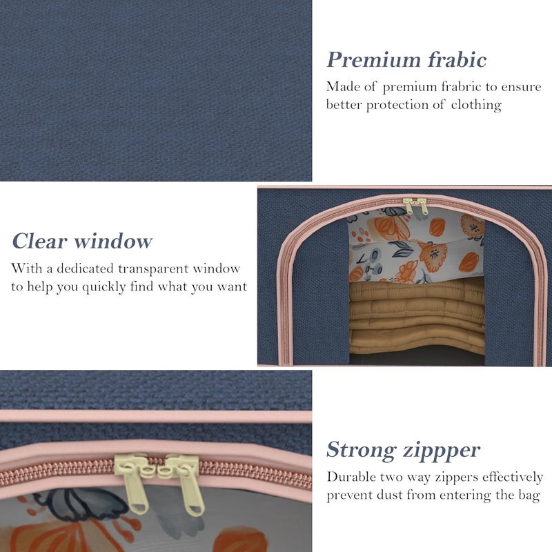 Kuber Industries Pack of 2 Foldable 66 Liter Cloth Organizer for Storage with Steel Frame Zip See Through Saree Organiser for Wardrobe Seasonal Home Items LJ1NBLU Navy - Image 2