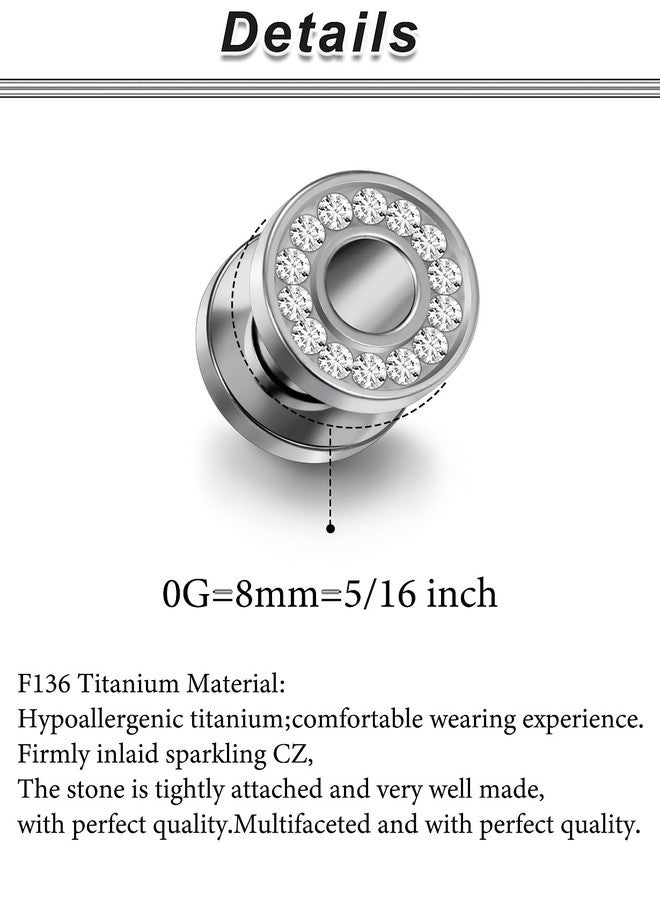 Ocptiy 0G Astm F136 Titanium Gauges Tunnels Plugs Earrings for Ears Stretching Kit 0 Gauge Implant Grade Screw Fit Diamond Tunnels Plugs Hollow Gauges Size 8mm Piercing Women Men 5/16 inch - Image 2
