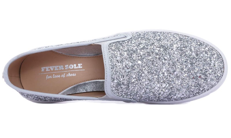FEVERSOLE Women's Fashion Slip-On Sneaker Casual Flat Loafers Silver Pure Size 7.5 M US - Image 4