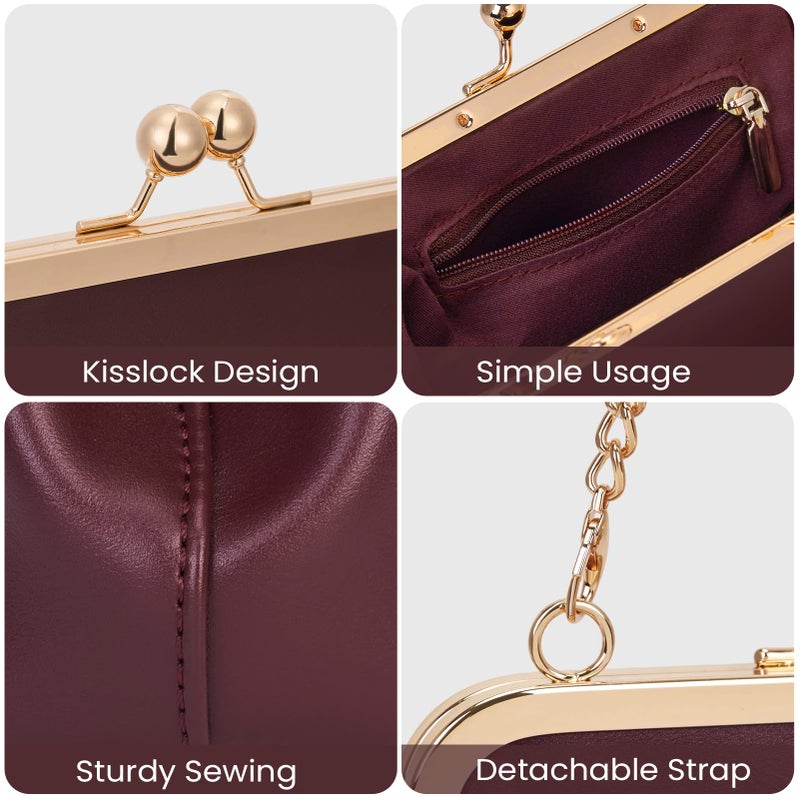 CATSEA Mini Women's Kiss Lock Crossbody Bag PU Small Top Hand Handbags Kiss Clasp Crossbody Purses Evening Clutch - Image 4