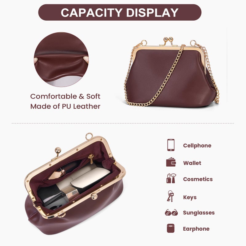 CATSEA Mini Women's Kiss Lock Crossbody Bag PU Small Top Hand Handbags Kiss Clasp Crossbody Purses Evening Clutch - Image 5