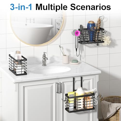 Sevenblue منظم أدوات الشعر Sevenblue، حامل مجفف شعر عالمي 3 في 1، حامل مجفف شعر معدني قابل للتعديل مثبت على الحائط/على باب الخزانة/مستقل (أسود) - Image 4