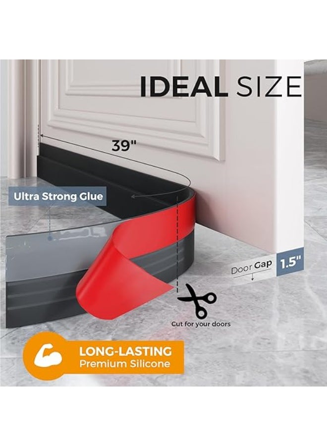 2 Pack Door Draft Stopper, Under Door Draft Blocker, Soundproof Door Sweep Weather Stripping for Doors, Black - Image 2