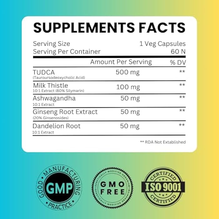 SAIKOU HERBS TUDCA (Tauroursodeoxycholic Acid) 750mg - 5 in 1 with Milk Thistle, Ashwagandha, Dandelion and Ginseng - 60 Servings - Image 2