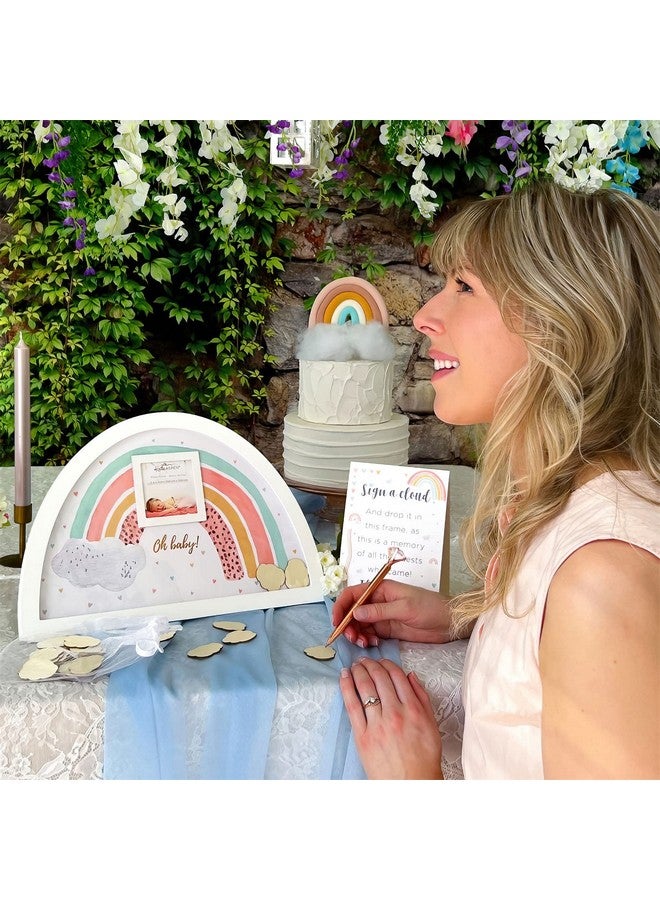 Kate Aspen بديل كتاب ضيوف حفل استقبال المولود بأسلوب بوهيمي إطار قوس قزح مع 30 سحابة خشبية لإطار صورة السونوجرام زينة حفل استقبال المولود قوس قزح وديكور حضانة تذكاري - Image 3