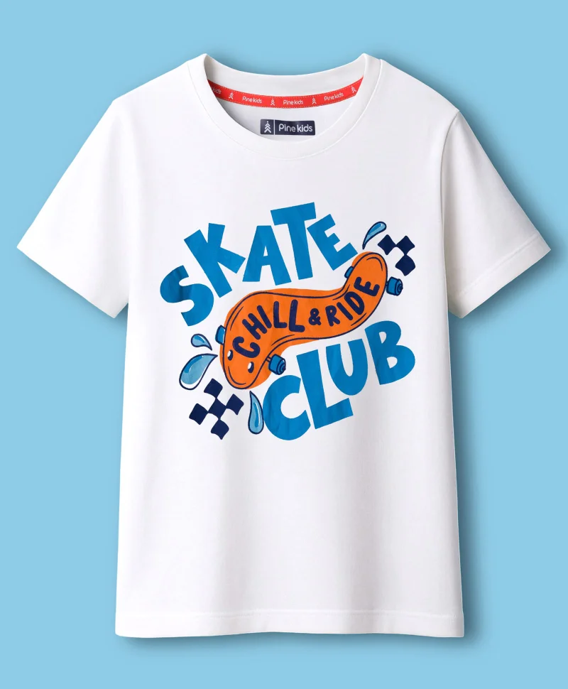 Pine Kids Pine Kids Cotton Knit Half Sleeves T-Shirt With Text Print - White