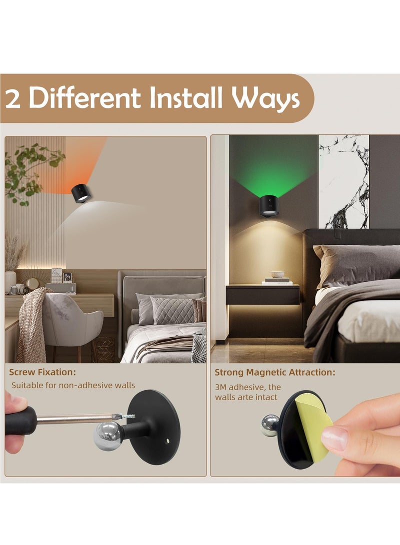 SYOSI LED Wall Sconce UP & Down Wall Mounted Lamp with 4 Dimmable Brightness 9 RGB Color, Cordless Magnetic Ball 360° Rotation, Touch Remote Control Rechargeable Light for Reading Bedside (2 Pack) - Image 5