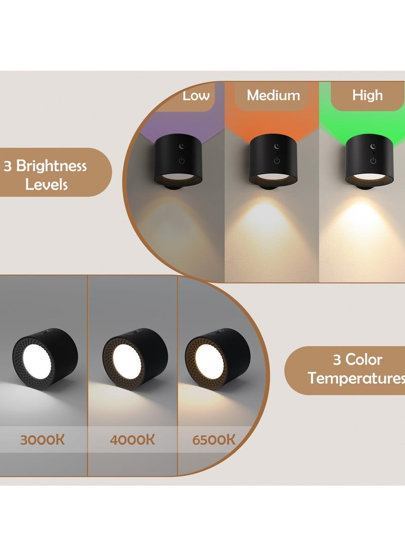 SYOSI LED Wall Sconce UP & Down Wall Mounted Lamp with 4 Dimmable Brightness 9 RGB Color, Cordless Magnetic Ball 360° Rotation, Touch Remote Control Rechargeable Light for Reading Bedside (2 Pack) - Image 3