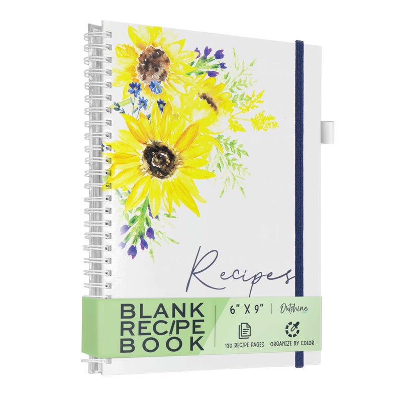 OUTSHINE 6 x9 Sunflower Hardcover Recipe Binder Blank Recipe Binder to Write in Your Own Recipes Recipe Binder Recipe Book Blank Recipe Notebook Cookbook Binder Recipe Journal for Recipe Holder