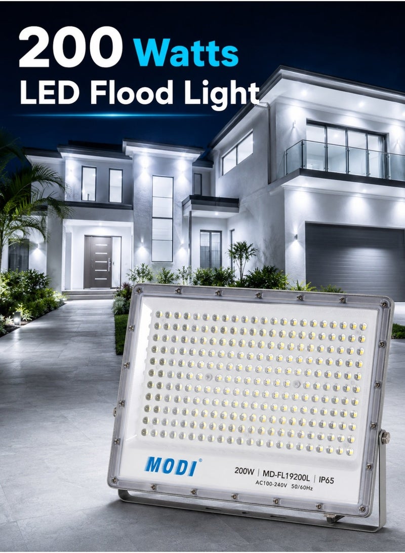 MODI 200W LED Flood Light, 20000LM Outdoor SMD Floodlight, IP65 Water Resistant, 4KV Surge Protection, AC100-240V Aluminum PC Body For Villa Garden Yard Warehouse - Image 1