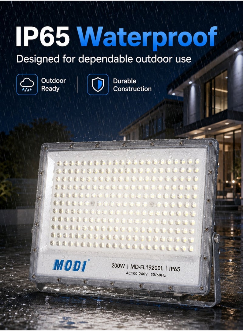 MODI 200W LED Flood Light, 20000LM Outdoor SMD Floodlight, IP65 Water Resistant, 4KV Surge Protection, AC100-240V Aluminum PC Body For Villa Garden Yard Warehouse - Image 3