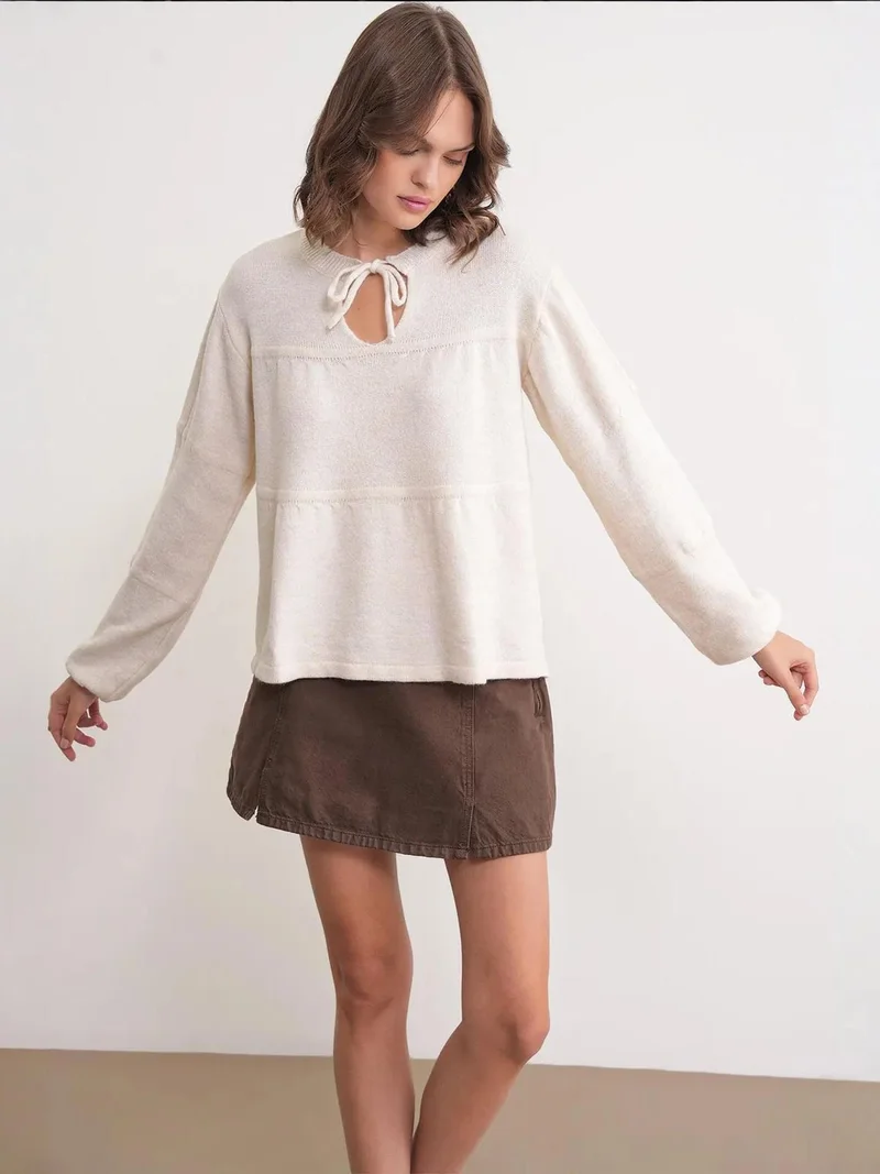 MixRay Mixray Tie-Detail Loose Knit Sweater