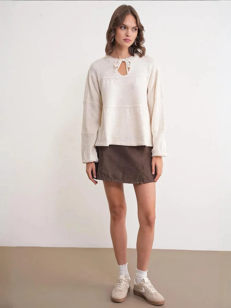 MixRay Mixray Tie-Detail Loose Knit Sweater