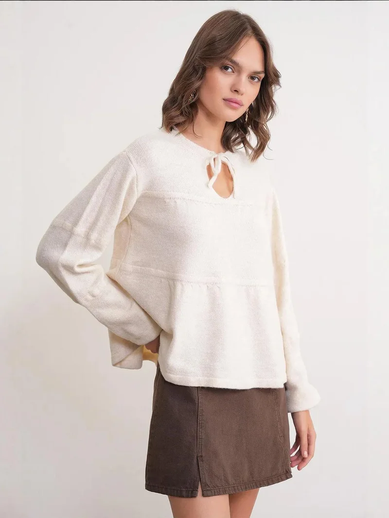 MixRay Mixray Tie-Detail Loose Knit Sweater