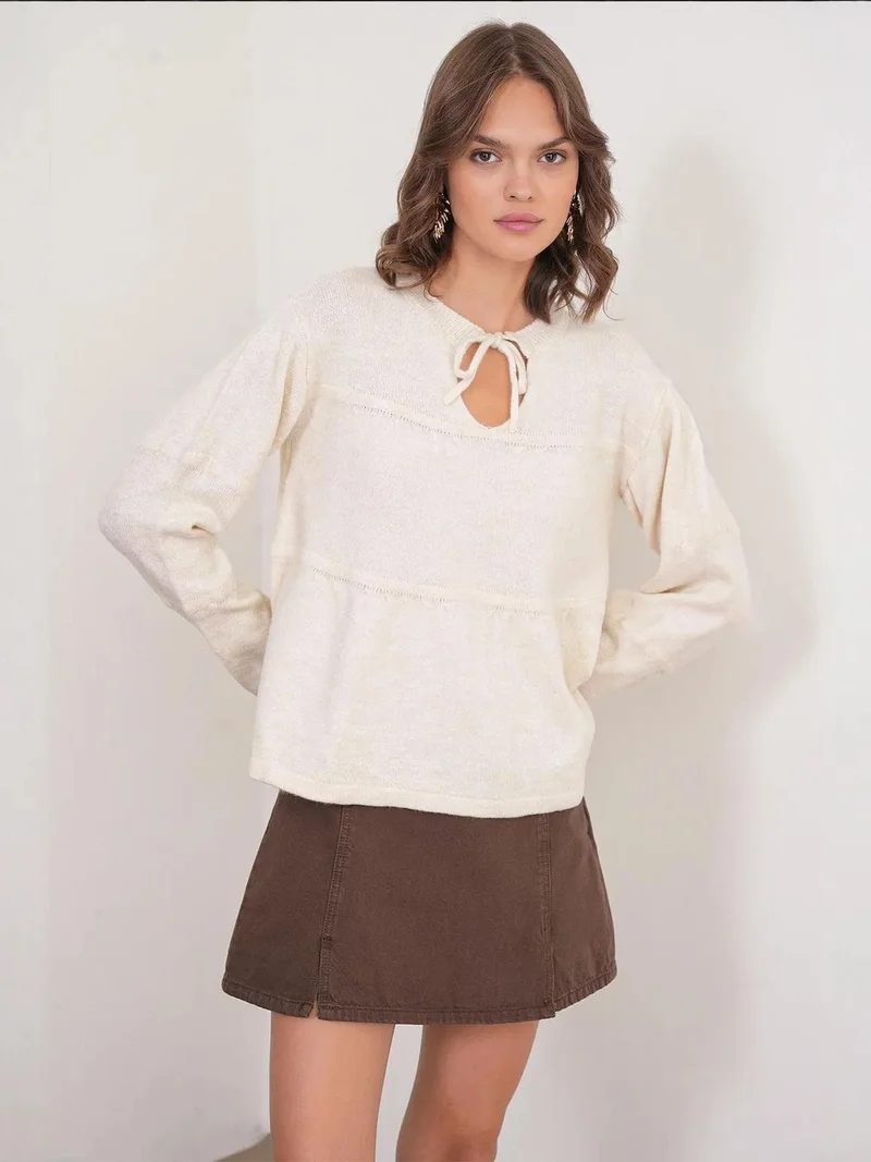 MixRay Mixray Tie-Detail Loose Knit Sweater