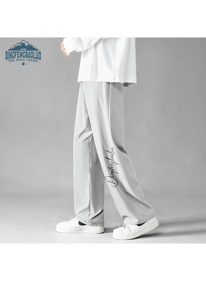 Dingfengbaoluo Men's Casual Loose Straight Leg Comfortable Wide Leg Pants Spring Summer Sports Trousers Ddf04 Light Grey L - Image 1