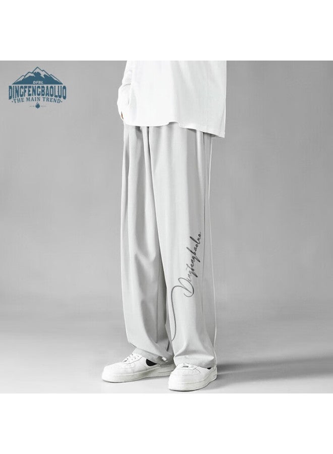 Dingfengbaoluo Men's Casual Loose Straight Leg Comfortable Wide Leg Pants Spring Summer Sports Trousers Ddf04 Light Grey L - Image 2