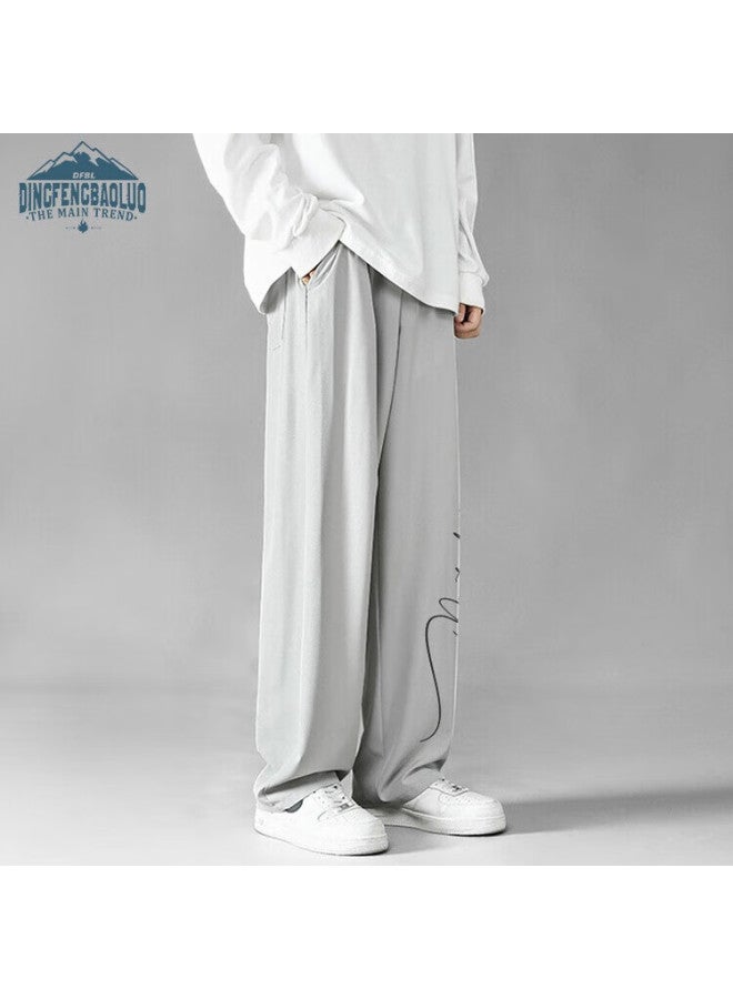 Dingfengbaoluo Men's Casual Loose Straight Leg Comfortable Wide Leg Pants Spring Summer Sports Trousers Ddf04 Light Grey L - Image 5