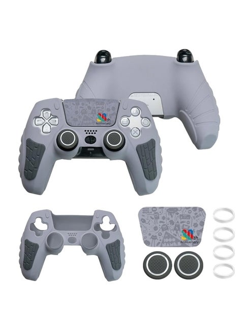 PlayStation 5 Controller Cover Case, 30th Anniversary Customized,Anti-Slip Silicone Cover Skin Compatible with PS5 Dual Sense Controller with Thumb Grip Caps, Joystick Protectors and Cover Wrap Sticker - Grey