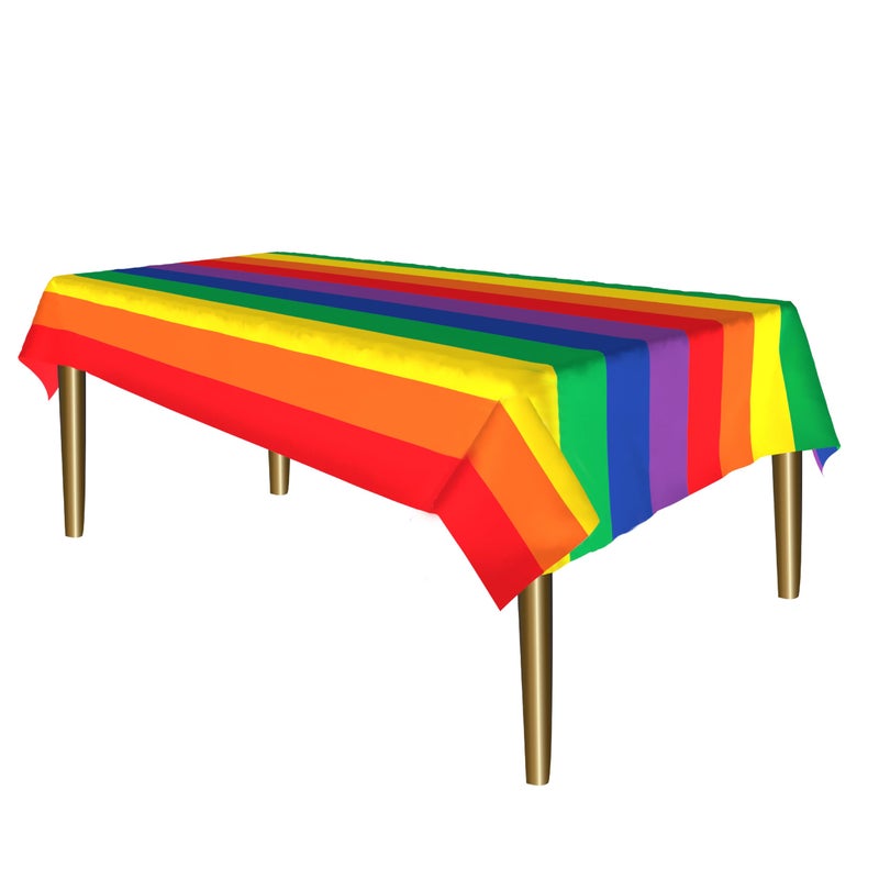 Party Dimensions Carnival Rainbow Disposable Plastic Tablecloth for Rectangle Tables (12 Pack) Table Cloths for Parties  Events  Indoors & Outdoors  54 x 108 inches  Plastic Table Cover - Image 1