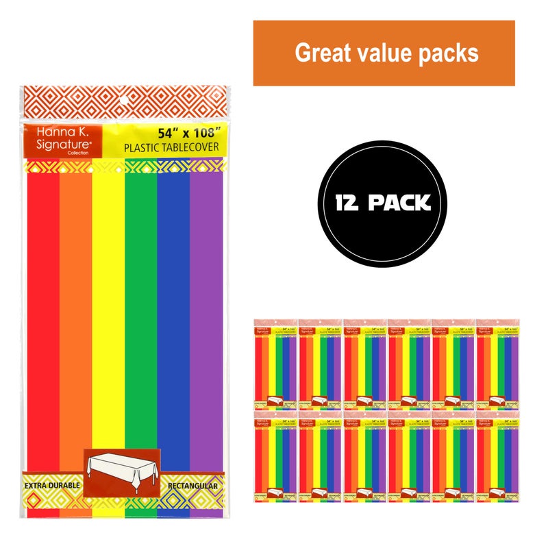 Party Dimensions Carnival Rainbow Disposable Plastic Tablecloth for Rectangle Tables (12 Pack) Table Cloths for Parties  Events  Indoors & Outdoors  54 x 108 inches  Plastic Table Cover - Image 3