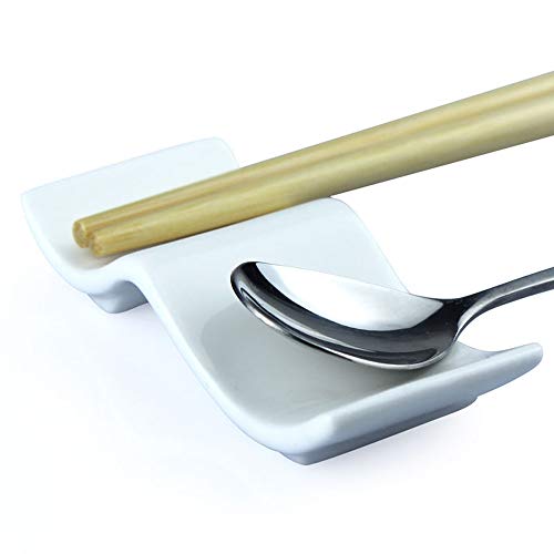 Woonsoon Ceramic Chopsticks Rest Rack Set of 10pcs,Chinese Style Dinner Spoon Stand Knife Fork Holder Porcelain Chopsticks Stand - Image 3