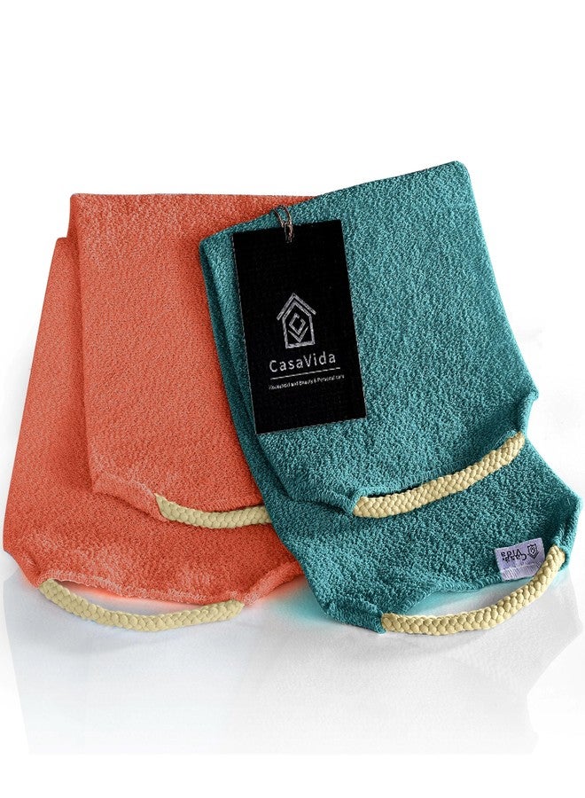 CASAVIDA Back Scrubber for Shower Nylon Bath Towel Washer Exfoliating Washcloth Rear Japanese Stretchable Strap Wash Cloth Body Exfoliation 2 Pack (Rose Pink + Lake Blue) - Image 1