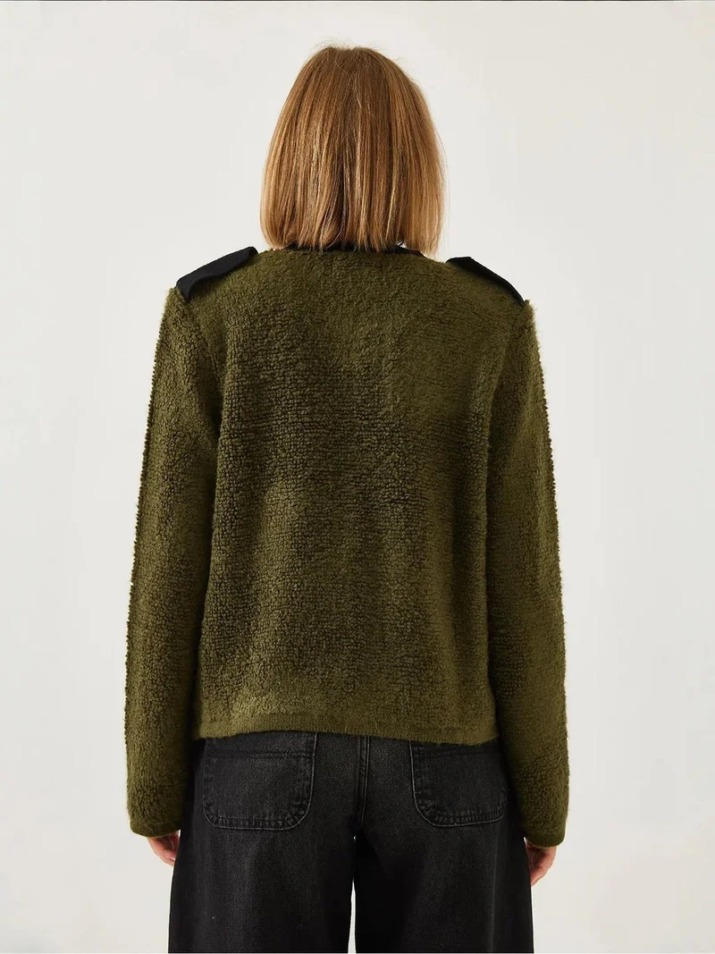 Bianco Lucci LUCCI Ribbed Knit Cardigan with Button Closure and Pockets