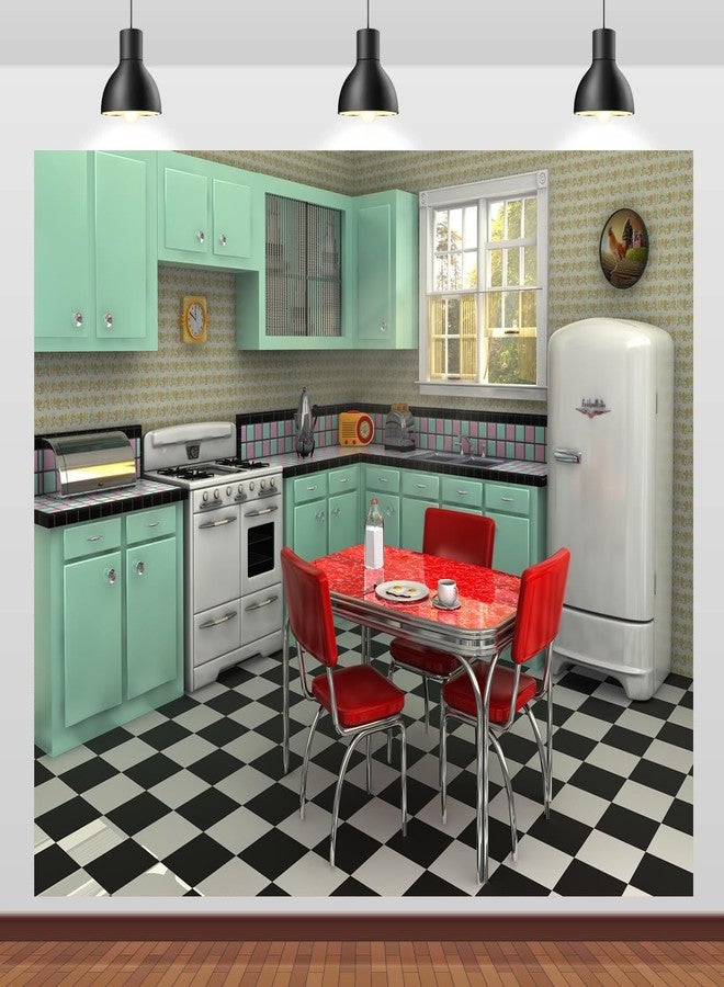 Loccor Fabric 7x5ft Retro Kitchen Backdrop for Photography Interior Cooking Dining Scene Background 1950s Dinner Party Banner Birthday Decorations Kids Adult Portrait Video Photo Shoot Props - Image 2