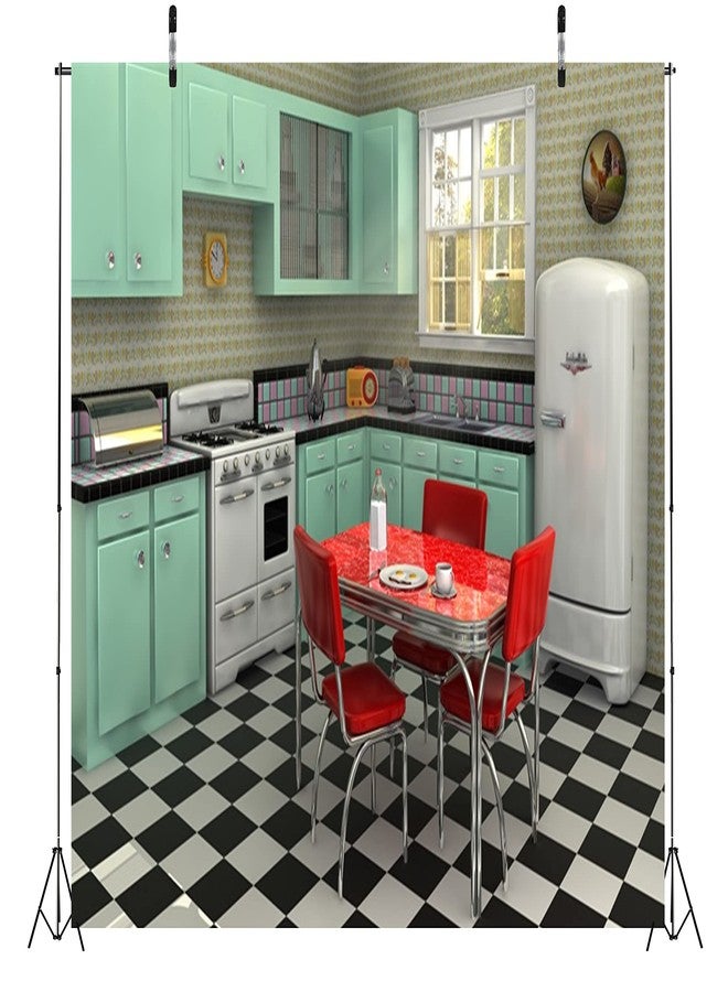 Loccor Fabric 7x5ft Retro Kitchen Backdrop for Photography Interior Cooking Dining Scene Background 1950s Dinner Party Banner Birthday Decorations Kids Adult Portrait Video Photo Shoot Props - Image 3