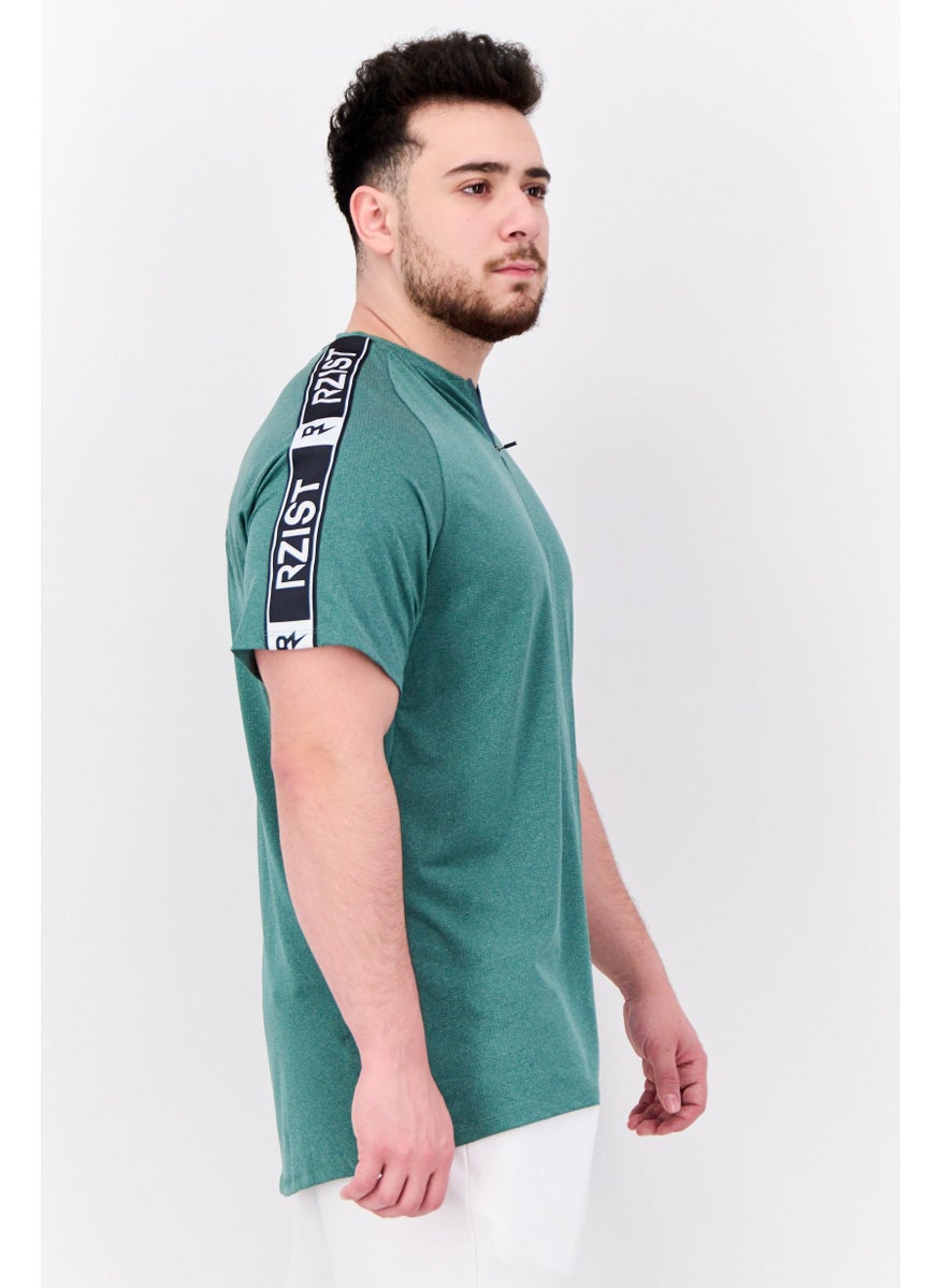 RZIST - Men Sportswear Fit Brand Logo Half Zip Training T-Shirt, Green - Image 1