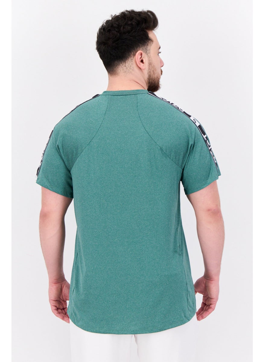 RZIST - Men Sportswear Fit Brand Logo Half Zip Training T-Shirt, Green - Image 1